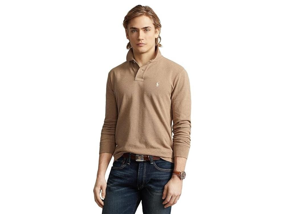 Polo Ralph Lauren Classic Fit Mesh Long-Sleeve Polo Shirt Brown Heather Large